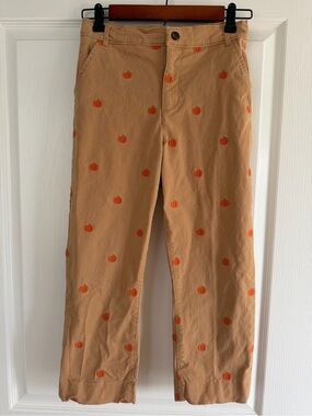 Like New Gymboree Tan Chinos with Orange Pumpkin Embroidery